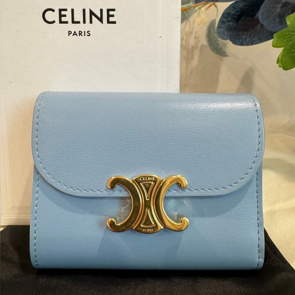 SOLD‼️Celine Triomphe Calf Leather Trifold Wallet In Arctic Blue - Picture 11 of 17